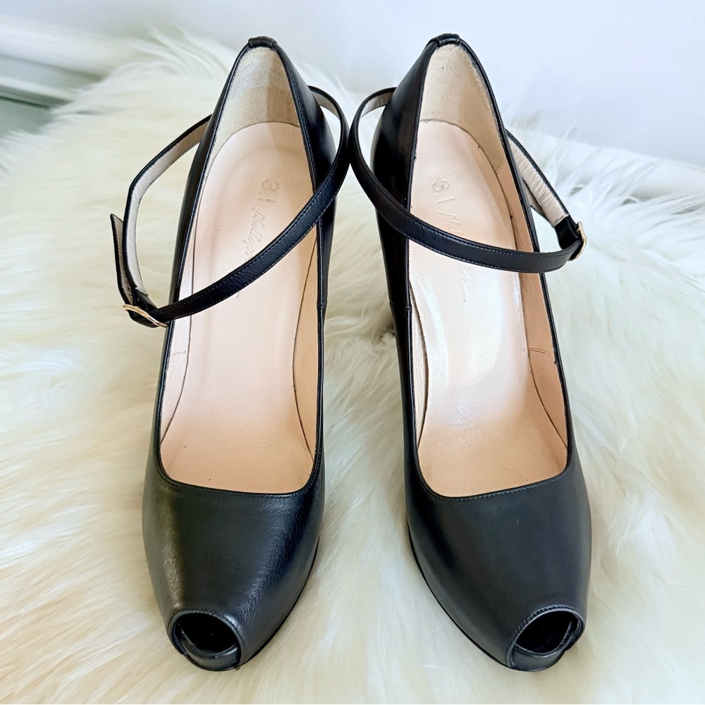 3.1 Phillip Lim Black Peep-Toe Heels - Picture 3 of 11
